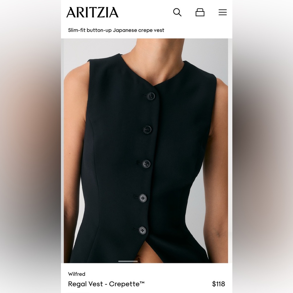 Wilfred Regal Vest in Crepette. Size 0, NWOT